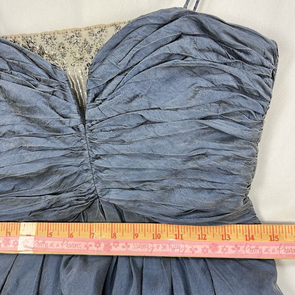 Badgley Mischka Peach Skin Silk Spaghetti Strap Blue Bubble Hem Dress Sz 6 - Picture 15 of 16
